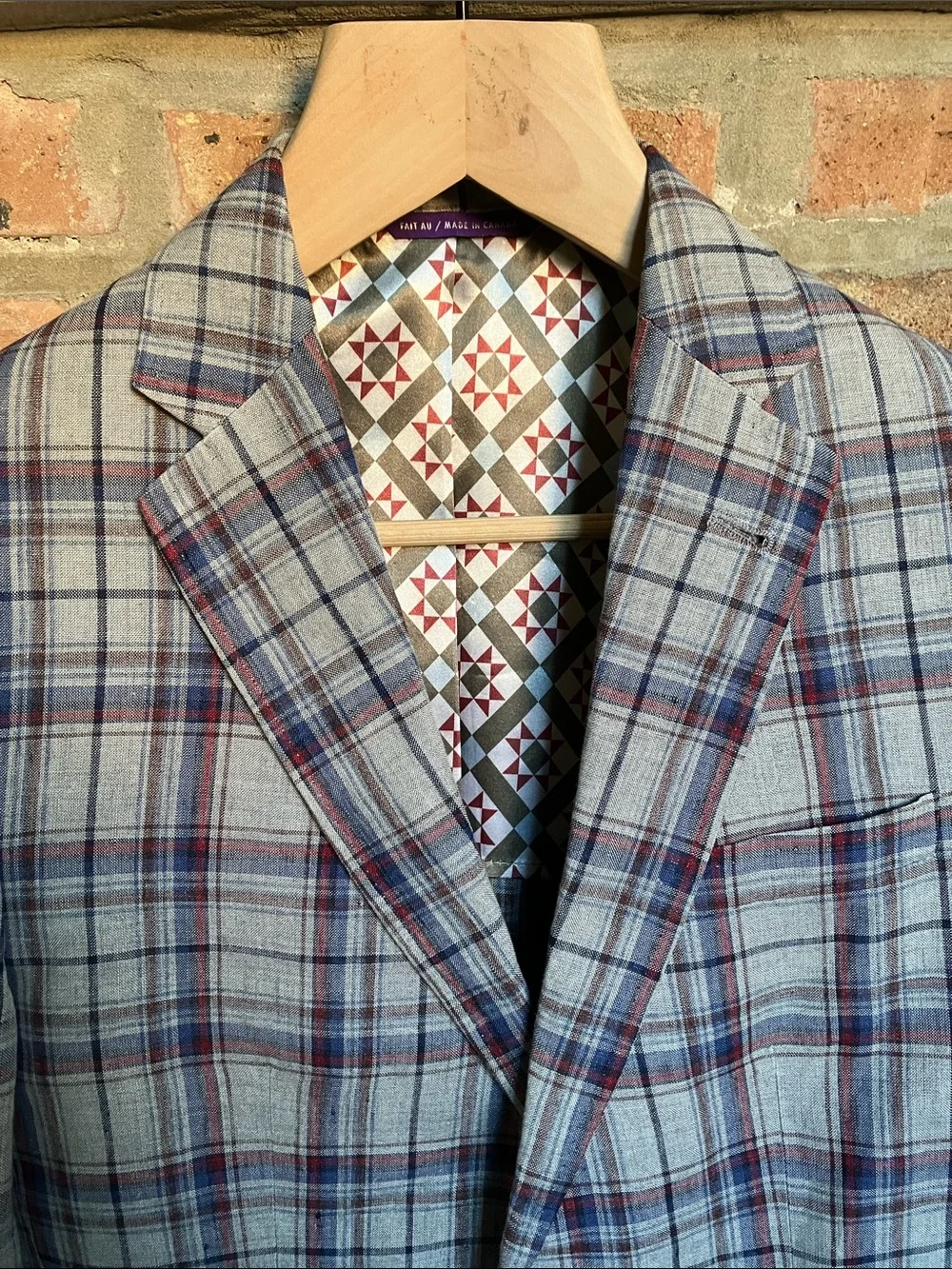 Ted Baker Gray Plaid Sport Coat with Blue and Burgundy Windowpane